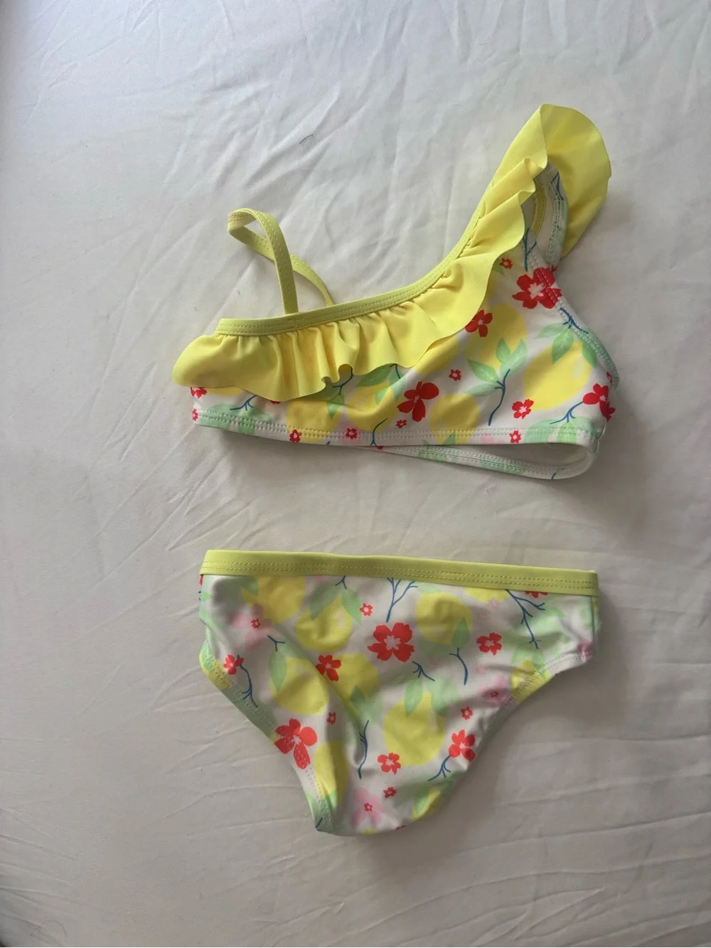 Cat & Jack Yellow Floral Ruffle One-Shoulder Bikini